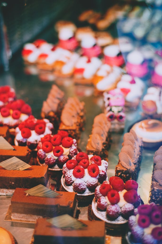 Delicious desserts in confectionery shop