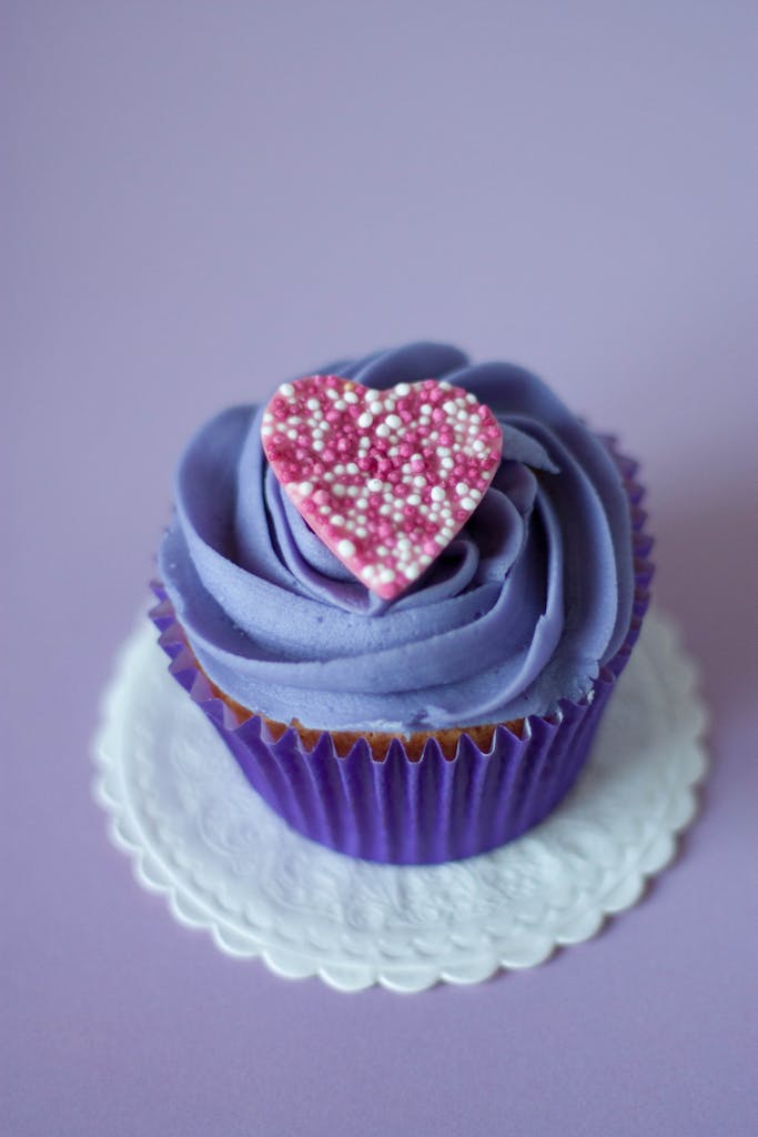 Purple Cupcake With Heart Frosting